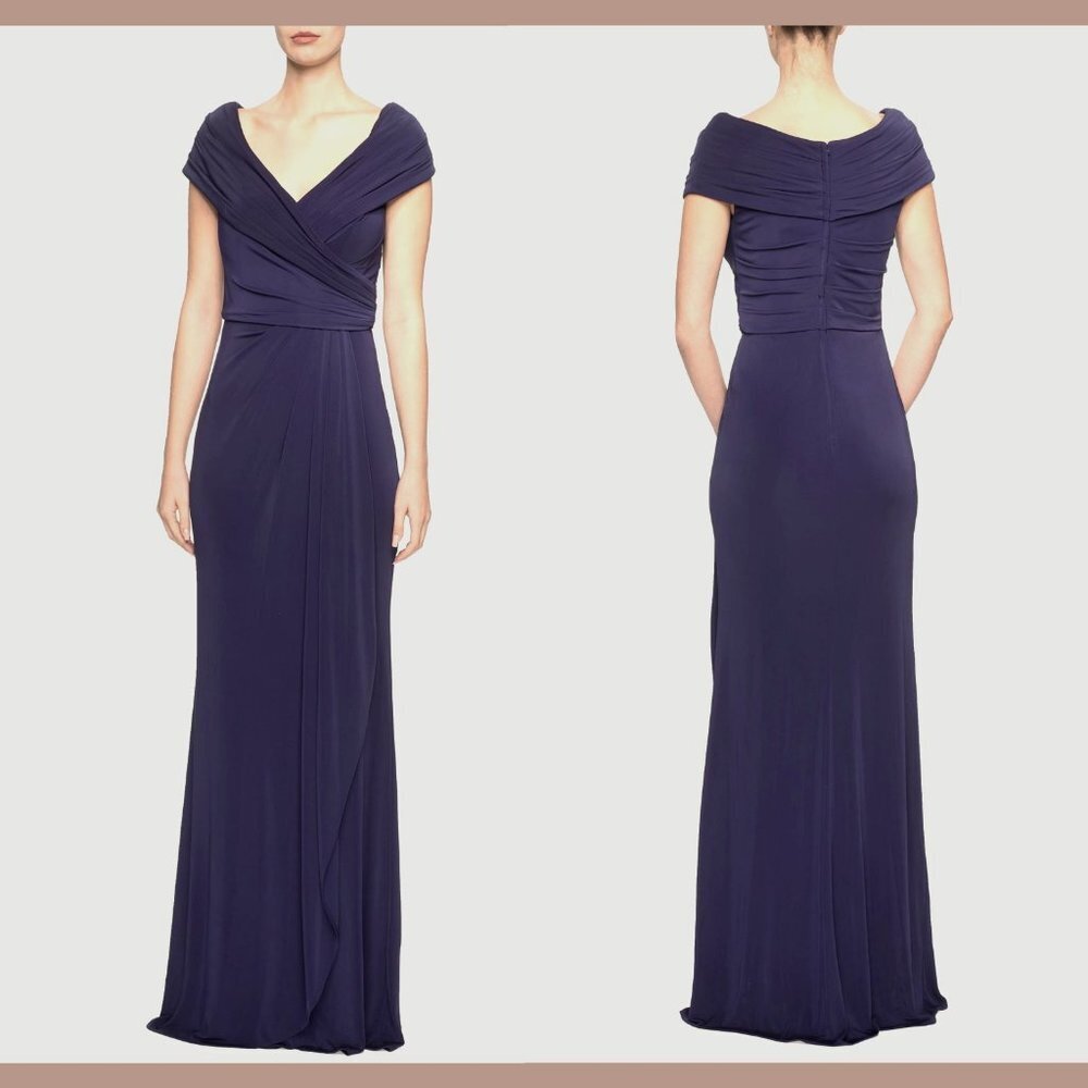 NEW LA FEMME Ruched Column Formal Gown Maxi Navy Blue 20 MSRP $389